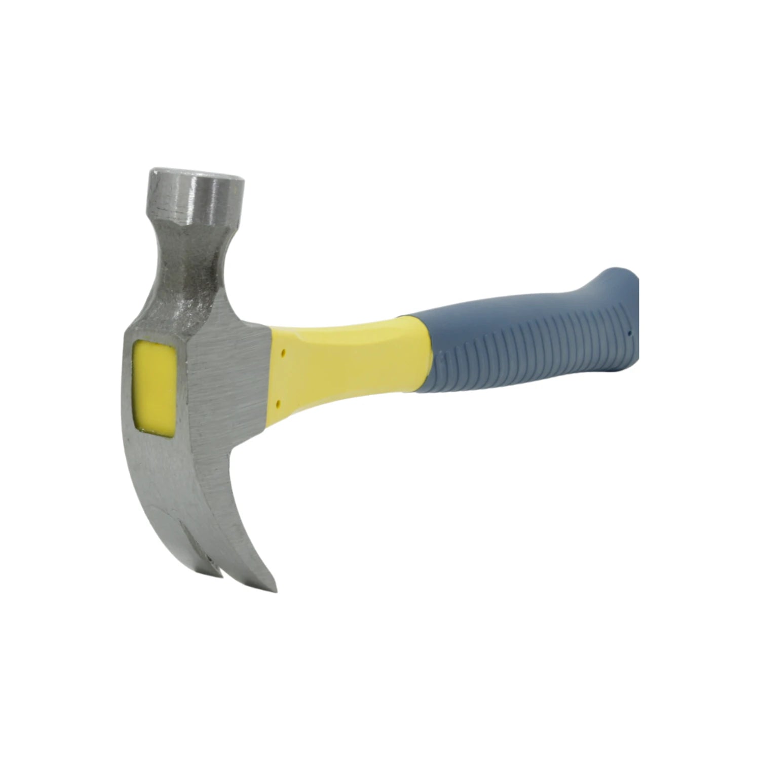 Martillo de uña curvada con cabeza de acero, mango ergonómico bicolor amarillo y gris azulado
