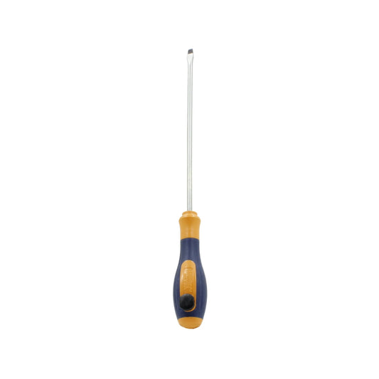 Destornillador plano Tramontina con mango ergonómico azul y naranja para tornillos ranurados