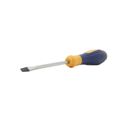 Desarmador plano de 1/4 pulgada, mango ergonómico azul y amarillo, herramienta manual para tornillos ranurados