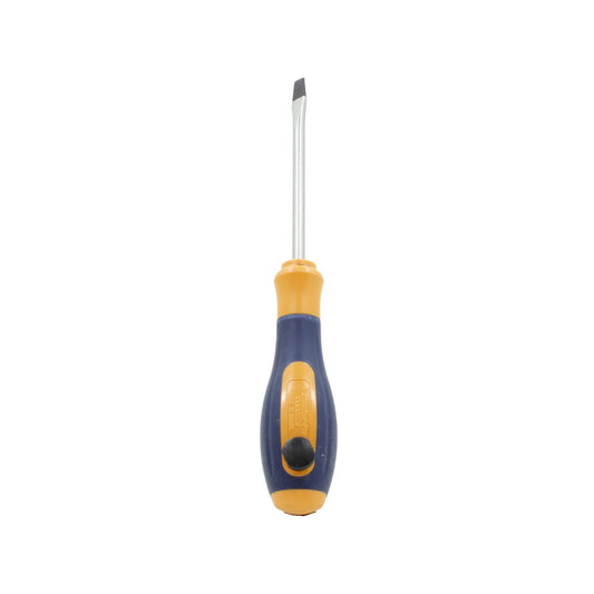 Desarmador plano Tramontina Pro 1/4 pulgada, mango ergonómico azul y naranja, punta de acero