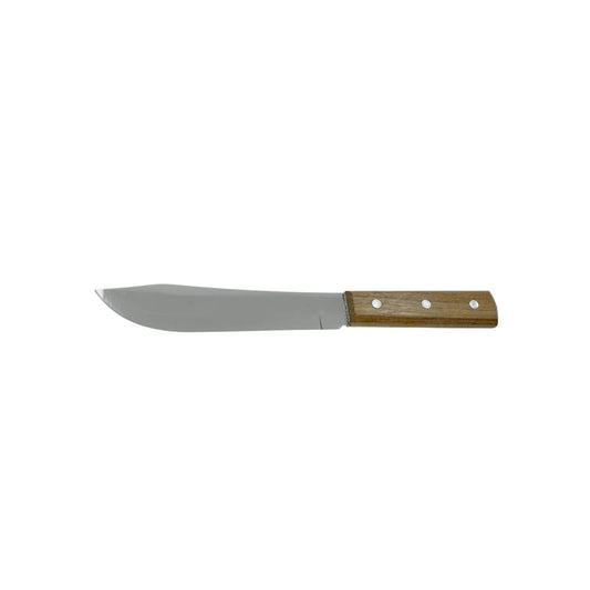 Cuchillo de cocina liso con hoja de acero inoxidable y mango de madera claro remachado