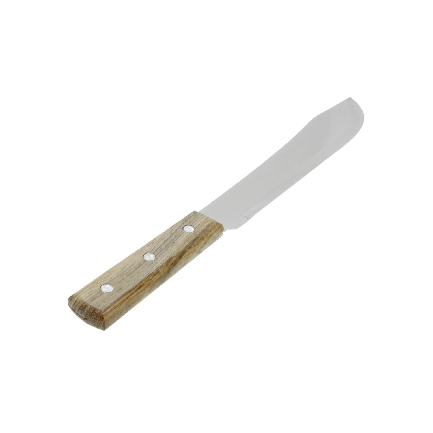 Cuchillo utilitario de hoja lisa en acero inoxidable con mango de madera clara remachado