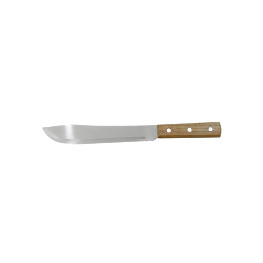 Cuchillo de hoja lisa en acero inoxidable, mango de madera remachado, para corte general de materiales