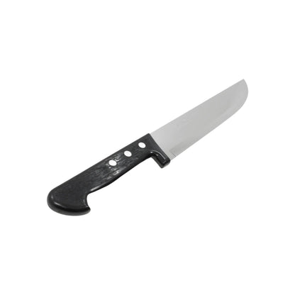 Cuchillo Tramontina 8" liso de acero inoxidable con mango de plástico negro, para cocina.