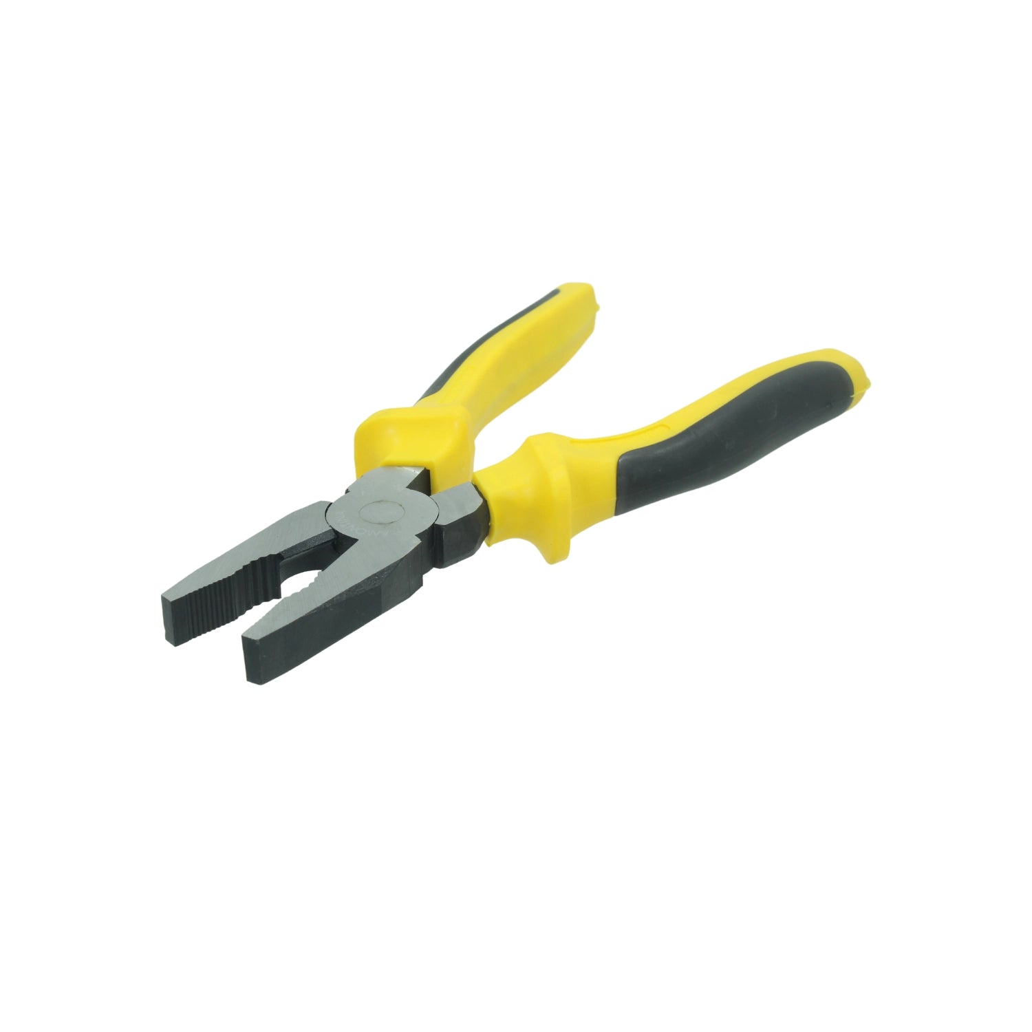 Pinza electricista Tramontina 8" con mangos amarillos y negros, herramienta para corte y agarre.