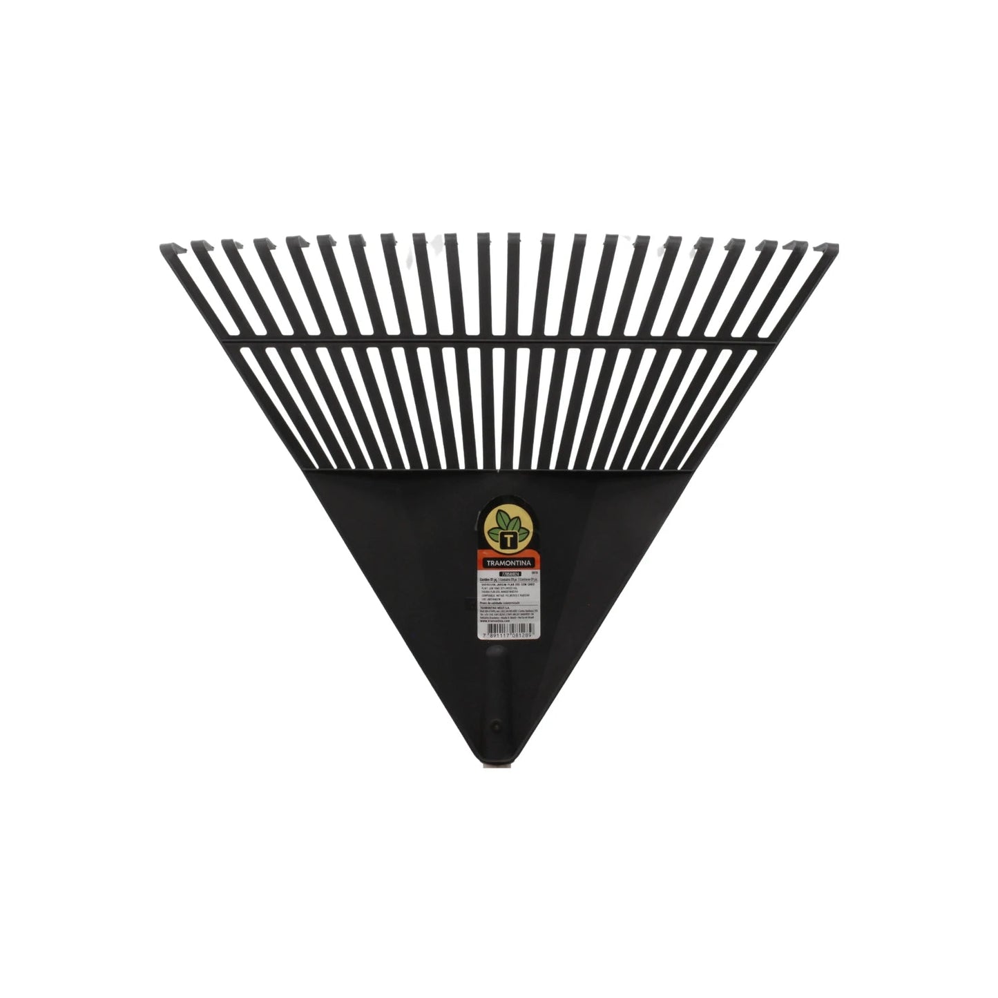 Rastrillo de jardín plástico Tramontina negro, cabezal ancho con púas flexibles para hojas y limpieza