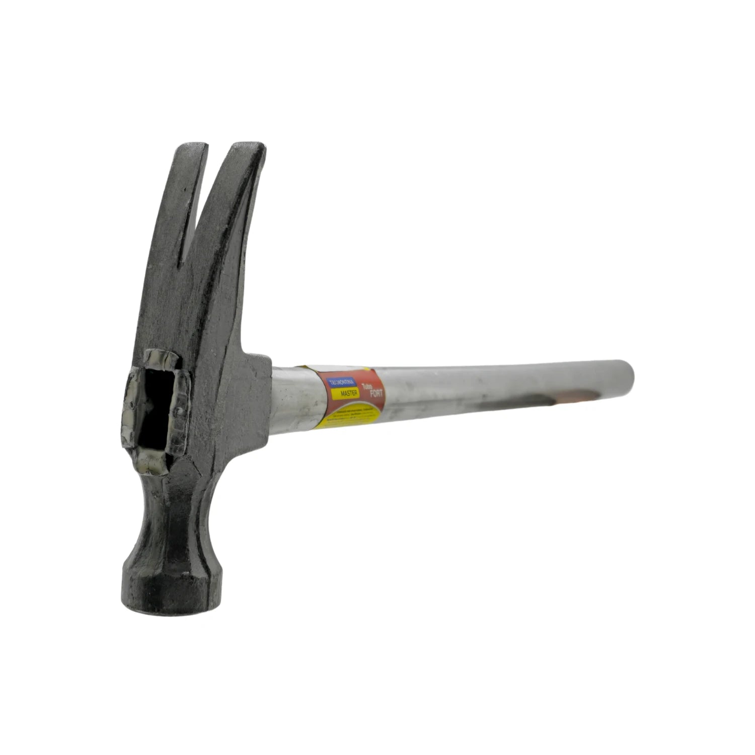 Martillo de garra recto Tramontina 20 oz con cabeza negra y cabo tubular metálico gris para construcción.