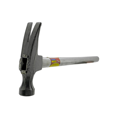 Martillo de garra recto Tramontina 20 oz con cabeza negra y cabo tubular metálico gris para construcción.