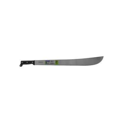 Machete Tramontina con hoja de acero y mango negro de polipropileno para agricultura y limpieza de maleza.