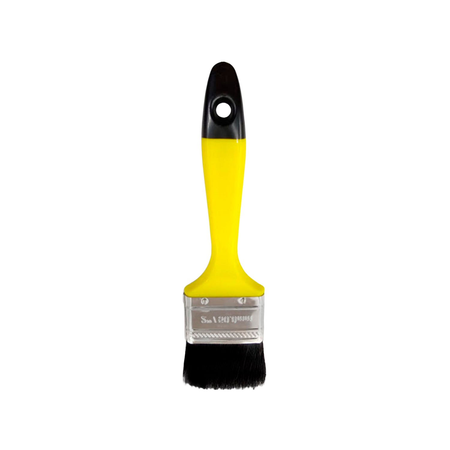 Brocha de pintura 1 pulgada (20mm) con mango ergonómico amarillo y negro, cerdas negras.