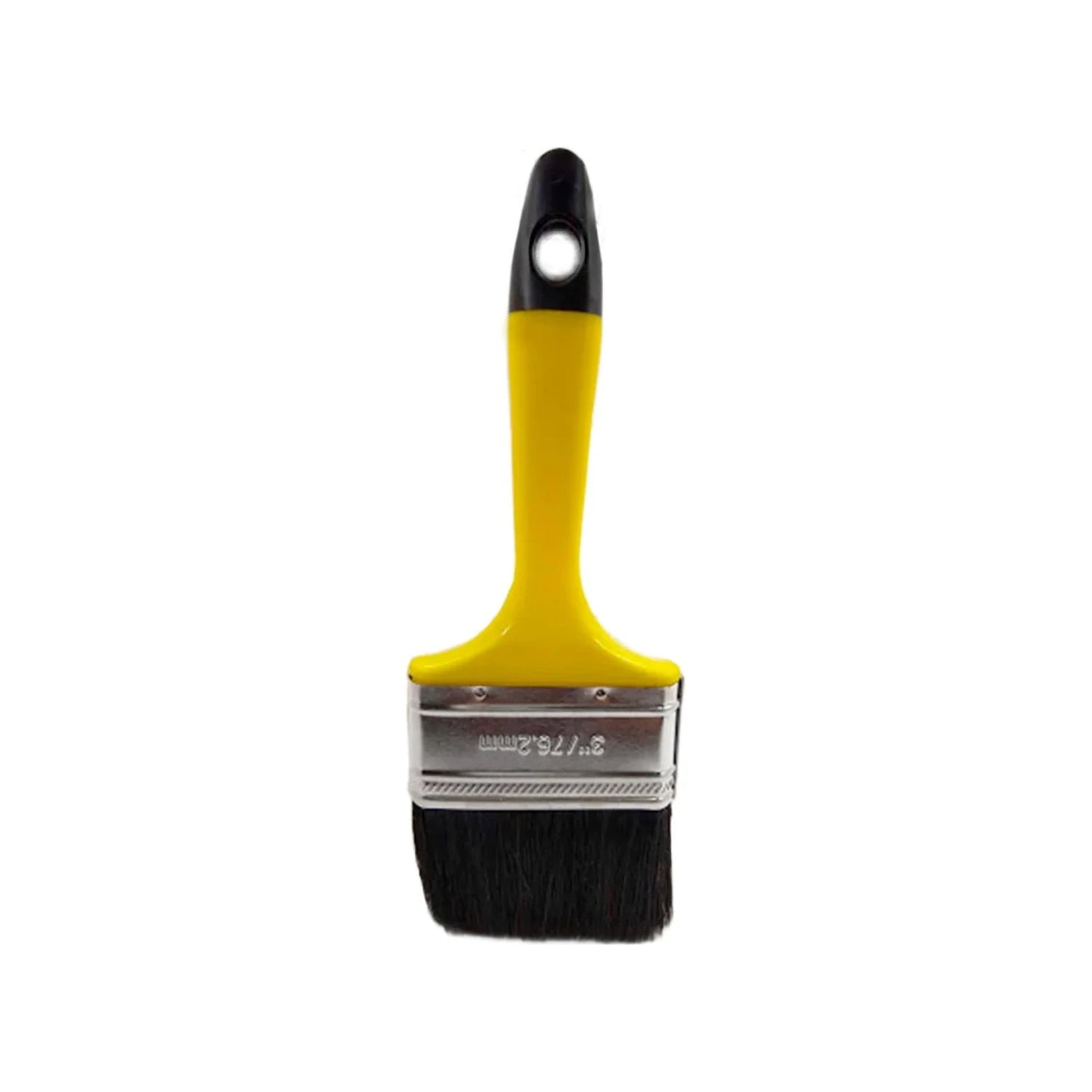 Brocha de pintura con mango amarillo, cerdas negras y ferrule de metal de 3 pulgadas (76.2mm)