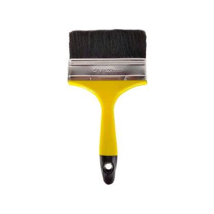 Brocha plana de 5 pulgadas (127mm) con cerdas negras y mango ergonómico amarillo para pintar.
