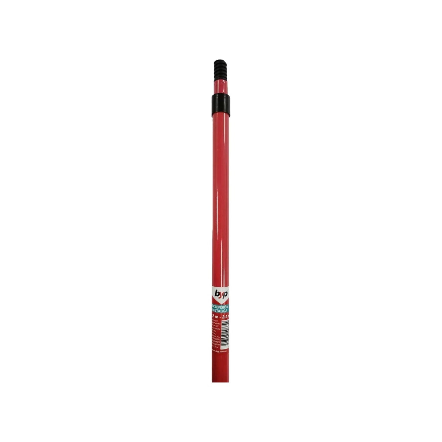 Palo extensor para rodillo de pintura rojo BYP, metálico y telescópico, ajustable 1.20 a 2.40 metros.