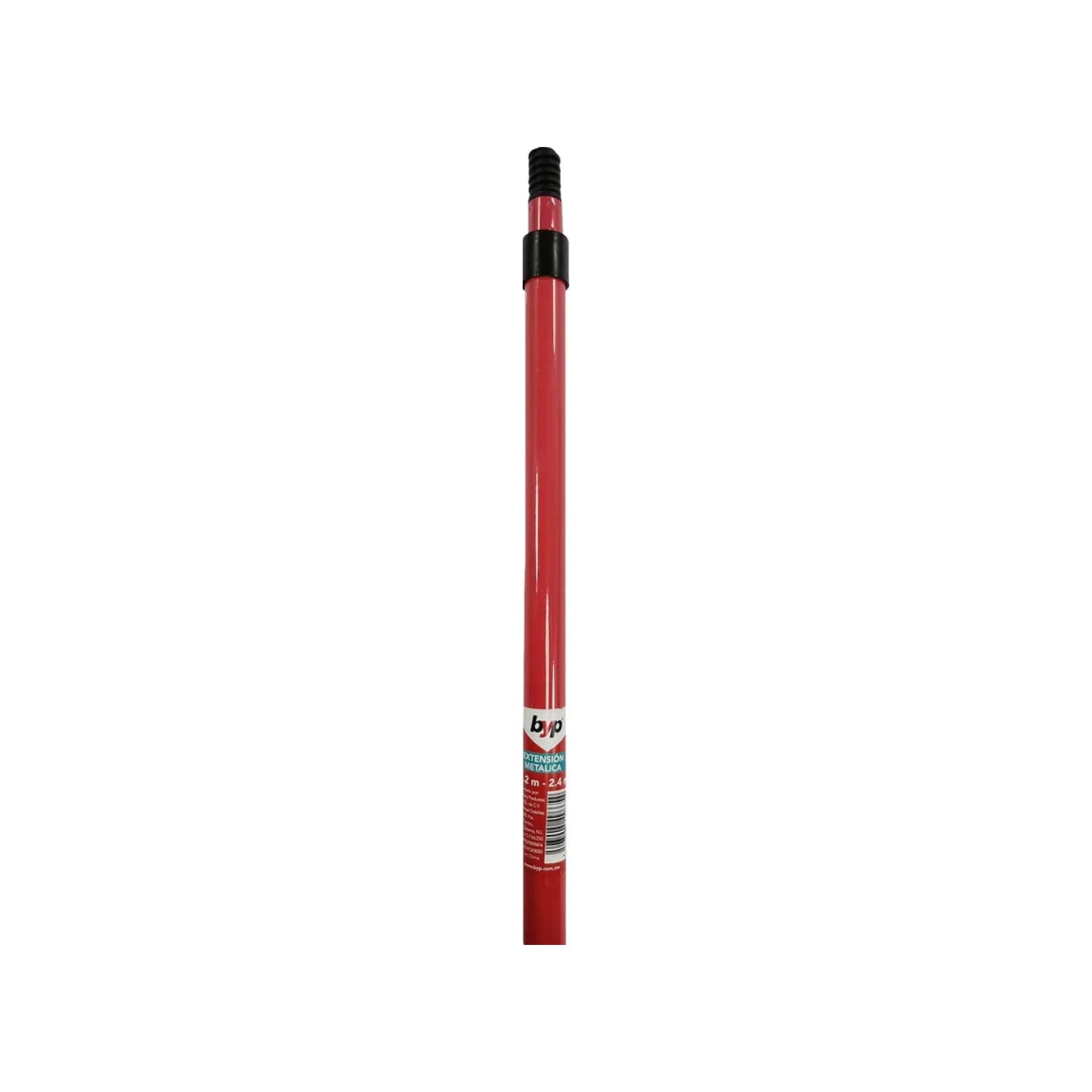 Palo extensor para rodillo de pintura rojo BYP, metálico y telescópico, ajustable 1.20 a 2.40 metros.