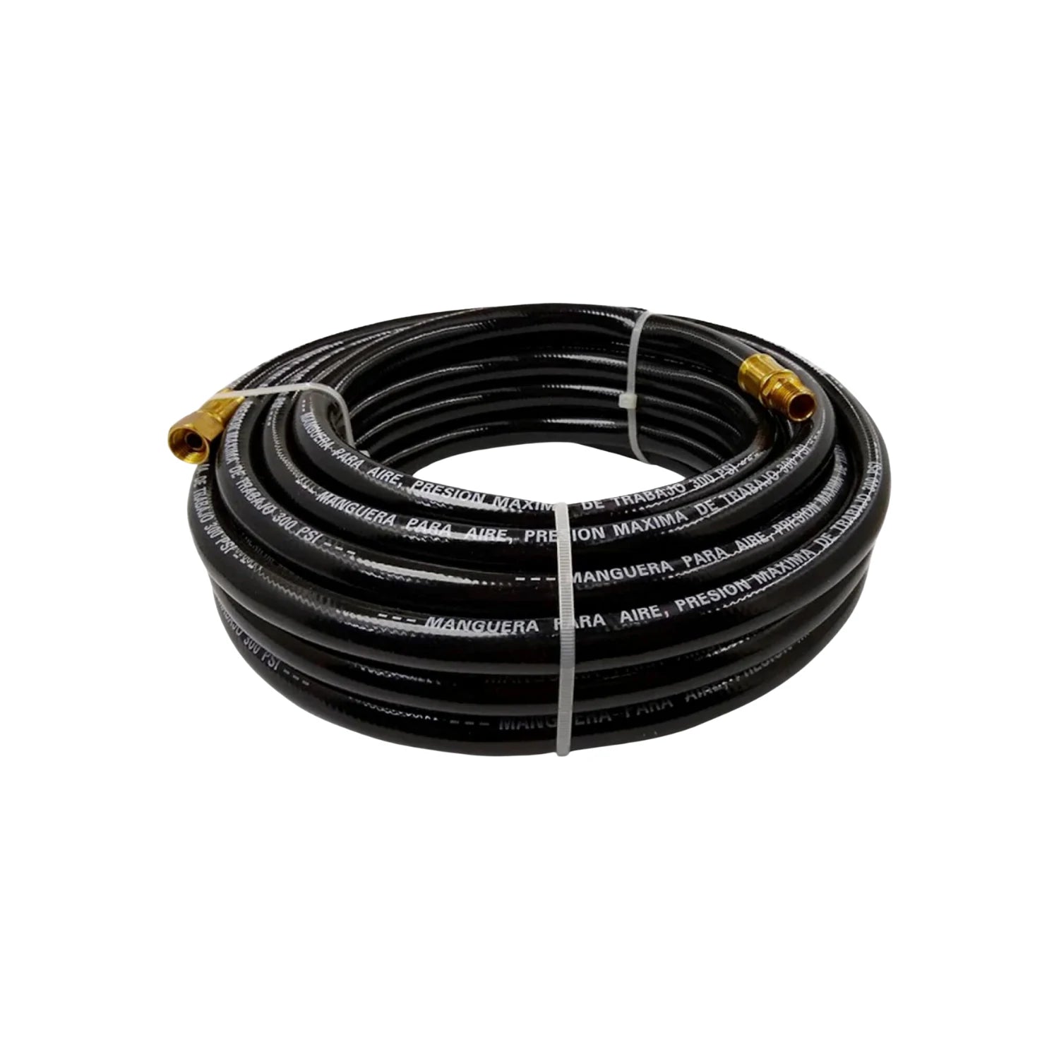 Manguera negra de aire PVC para compresor 1/4"x10m, presión 300 PSI, con conectores de latón