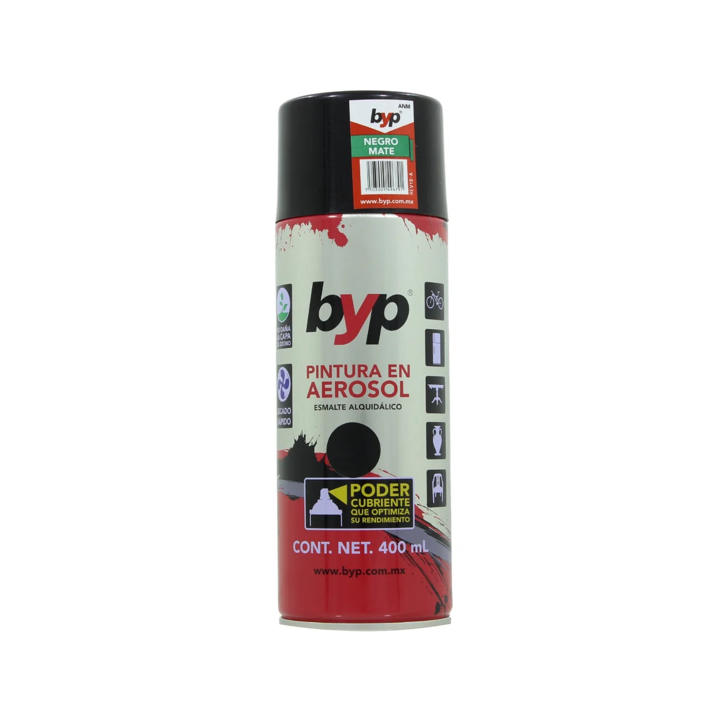 Pintura en aerosol negro mate 400 ml Byp ANM