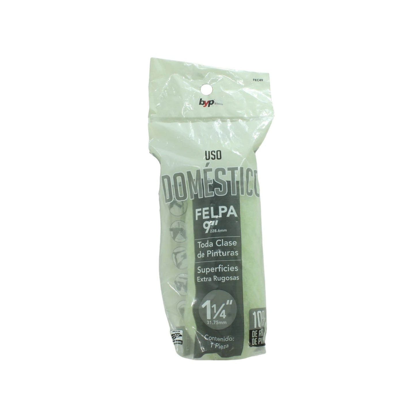 Repuesto de rodillo Byp verde blanco 9x1 1/4" para pintura en superficies extra rugosas