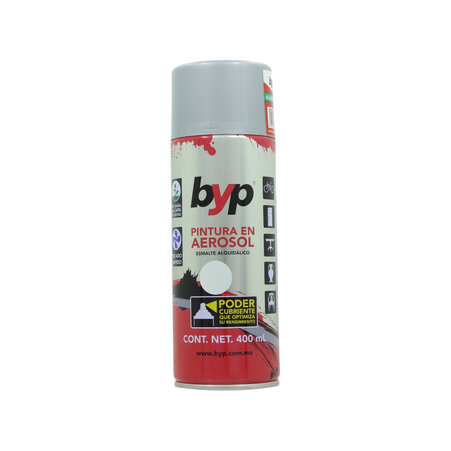 Pintura aerosol BYP blanca esmalte alquidálico 400 ml, secado rápido multiusos para metal y madera
