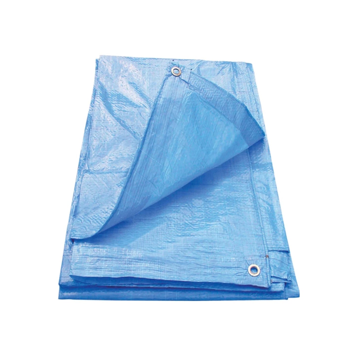 Lona azul de polietileno ligera con ojillos, 1.80x2.40m, para uso general y protección.