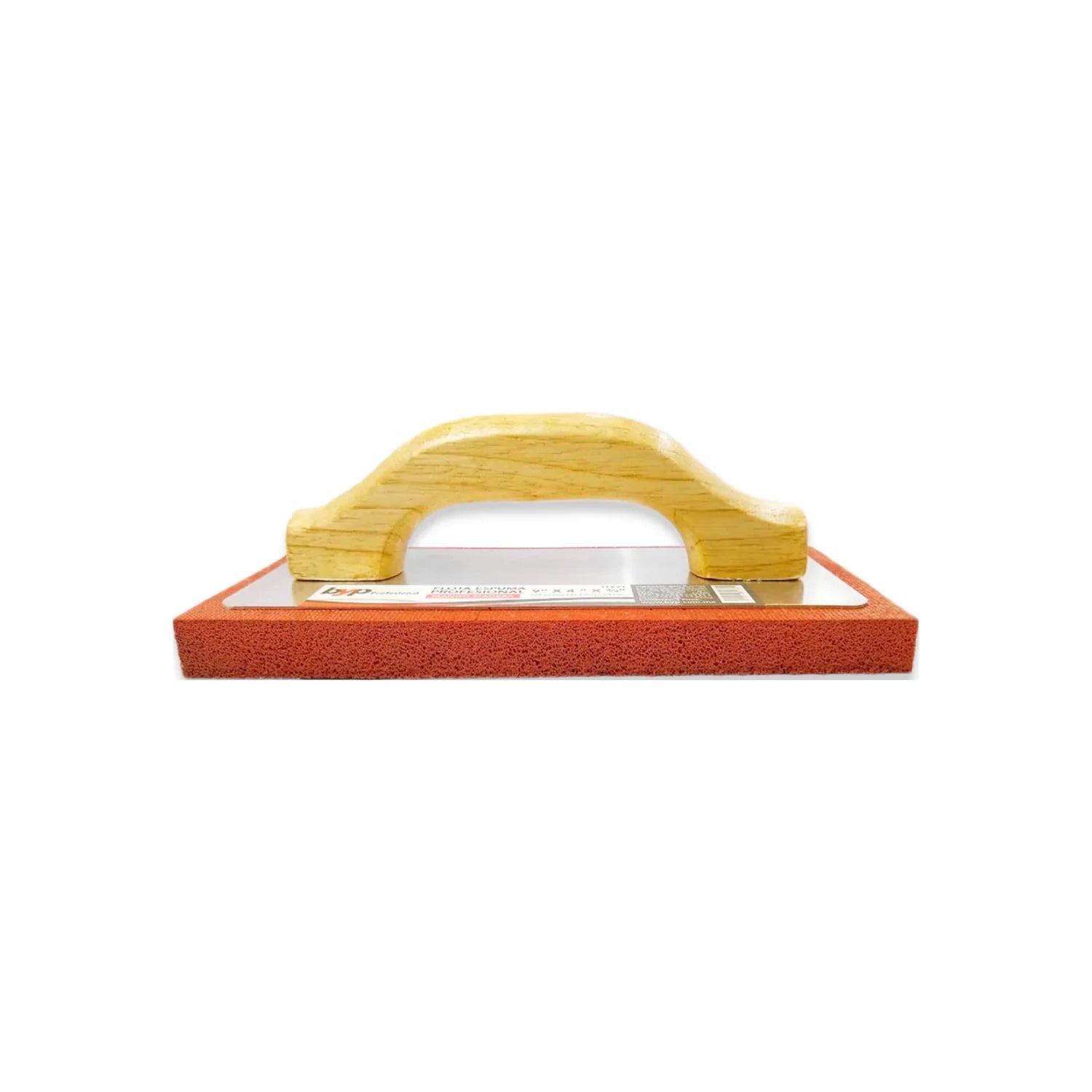Llana de esponja profesional Byp con mango de madera y base de esponja naranja para acabados de albañilería