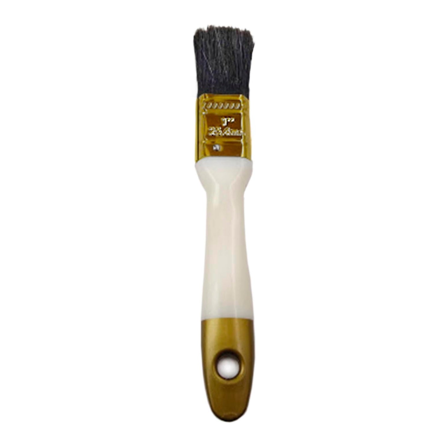 Brocha plana de 1 pulgada (24mm) para pintura, con cerdas negras y mango ergonómico bicolor blanco/oro.