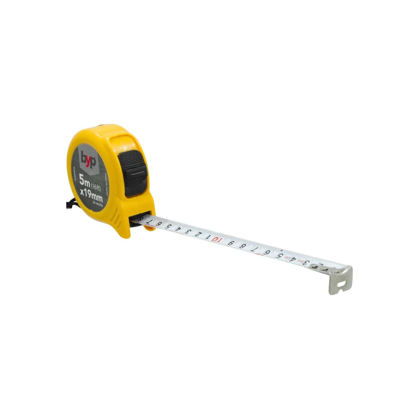 Flexómetro Byp amarillo de 5 metros x 19mm, cinta métrica profesional para medir distancias