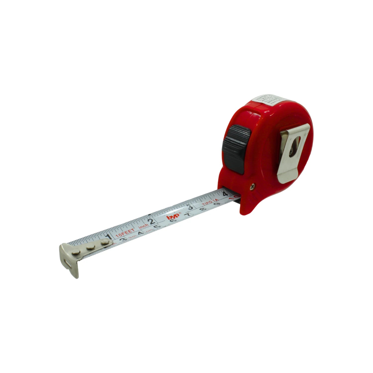 Flexómetro rojo Byp de 3 metros (10 pies) con cinta métrica extendida para medición precisa
