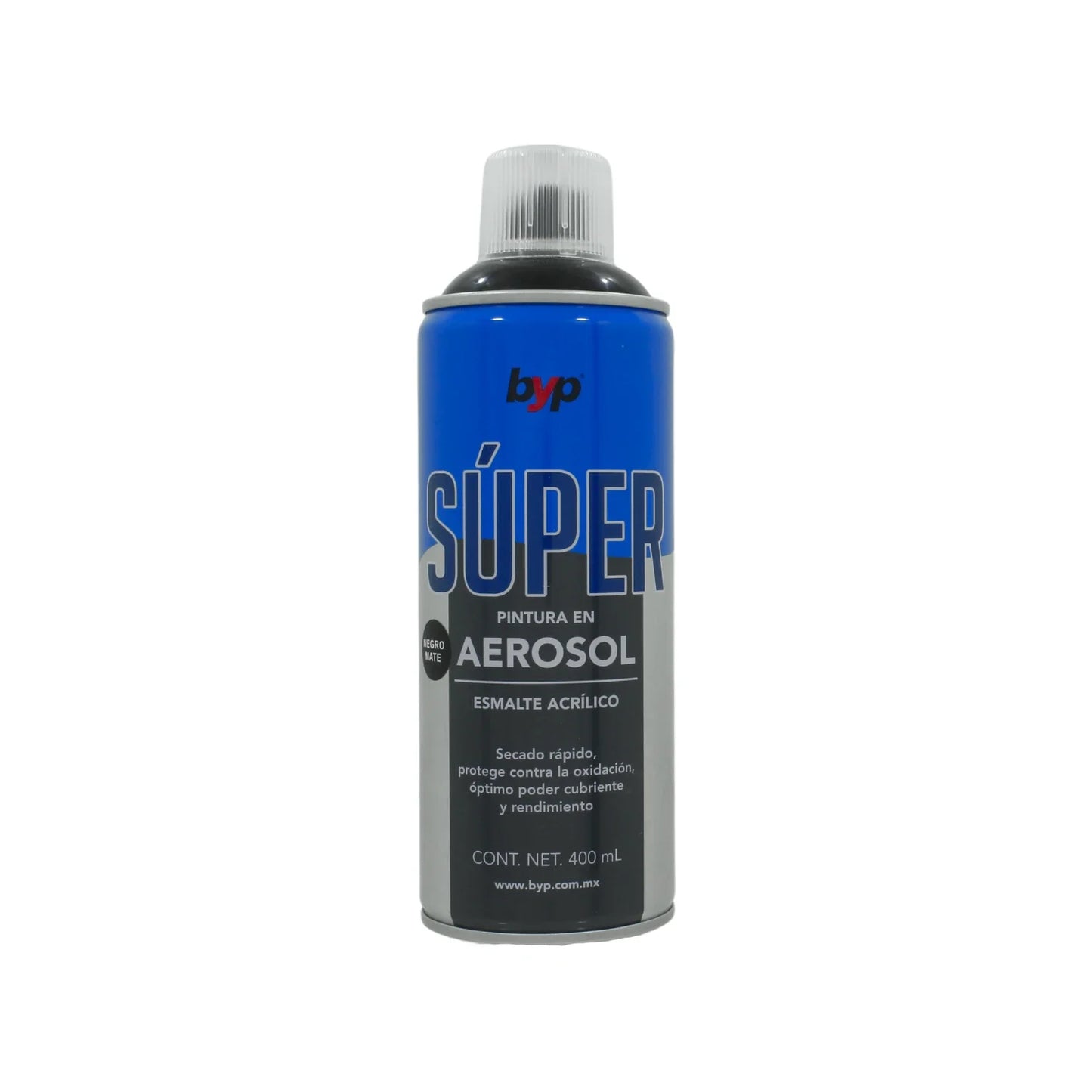 Pintura en aerosol negro mate acrílico 400 ml Byp Súper ANMS00