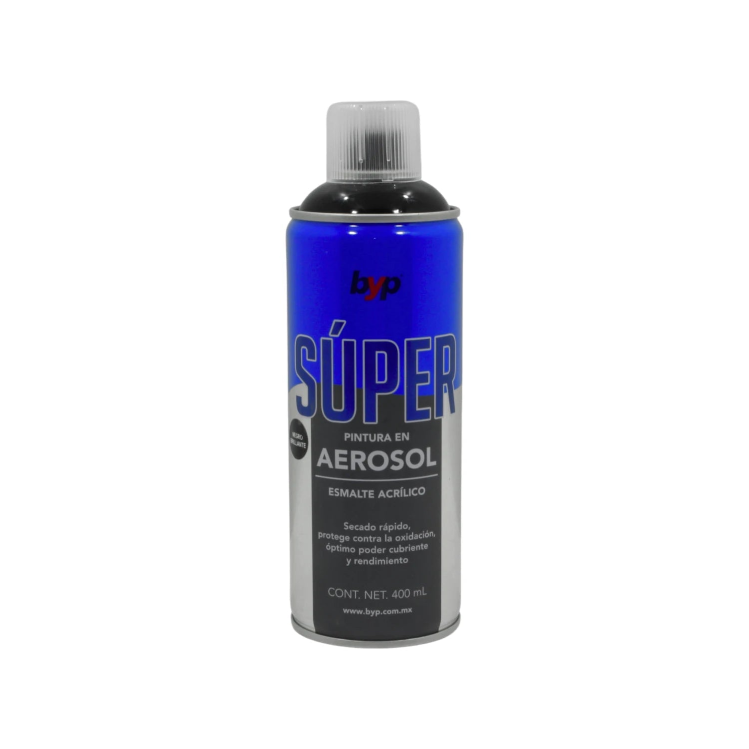 Byp Súper pintura en aerosol negro brillante 400 ml, esmalte acrílico de secado rápido, anti-oxidación.