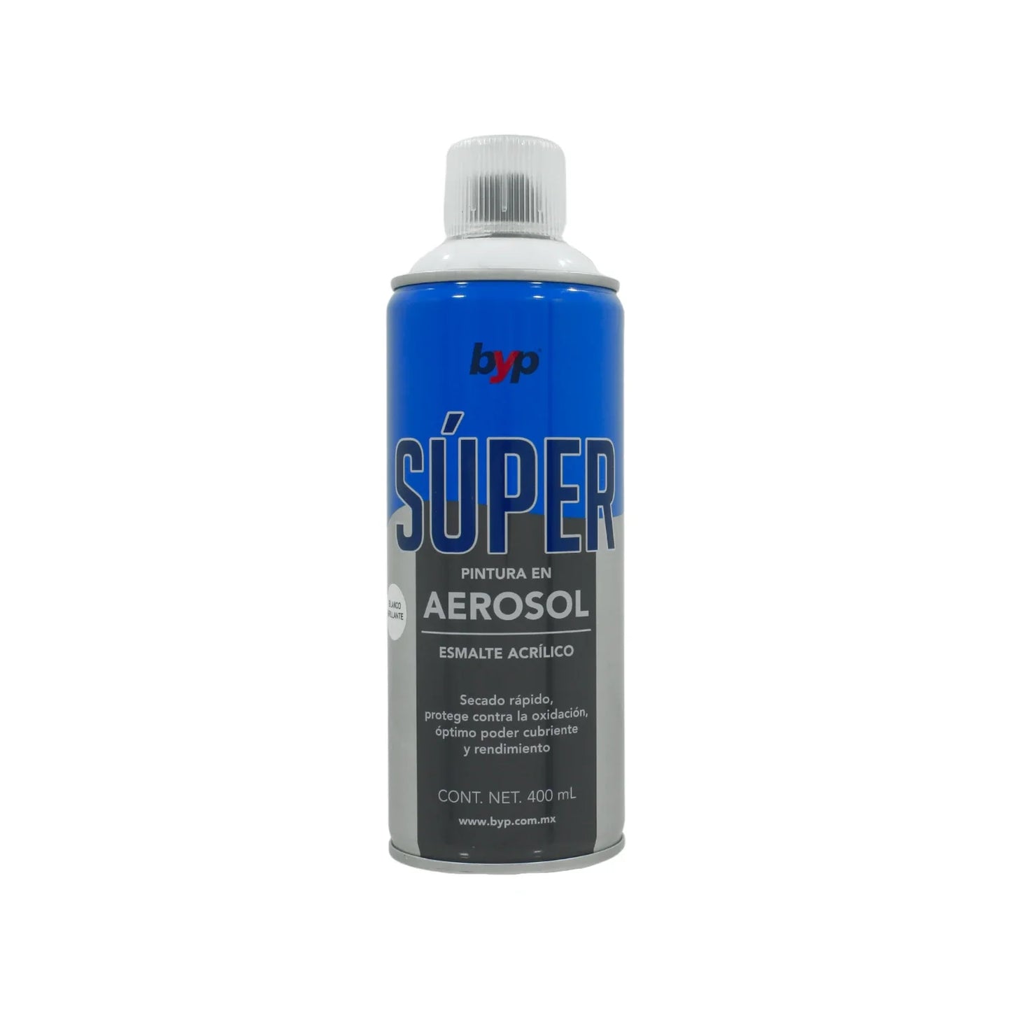 Pintura en aerosol blanco brillante acrílico 400 ml Byp Súper ABBS00