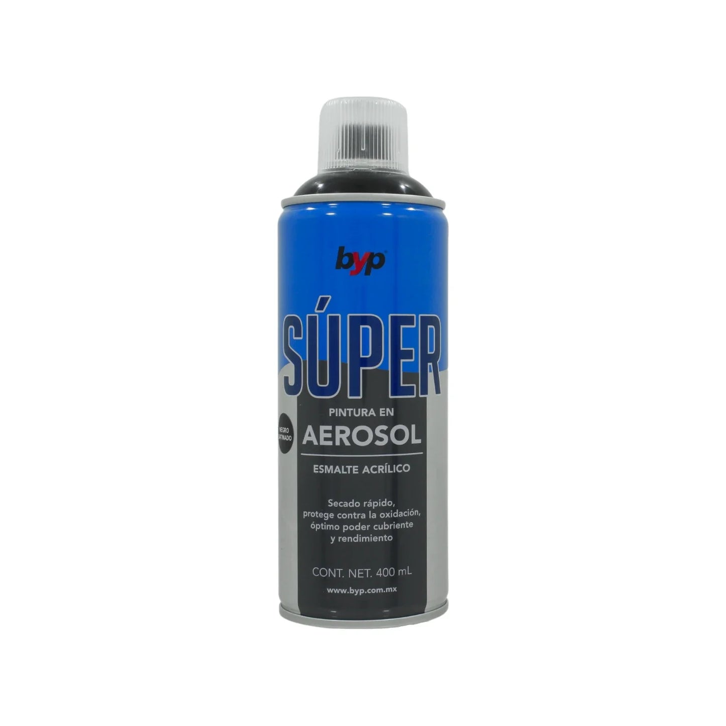 Pintura en aerosol negro satinado acrílico 400 ml Byp Súper ANS00