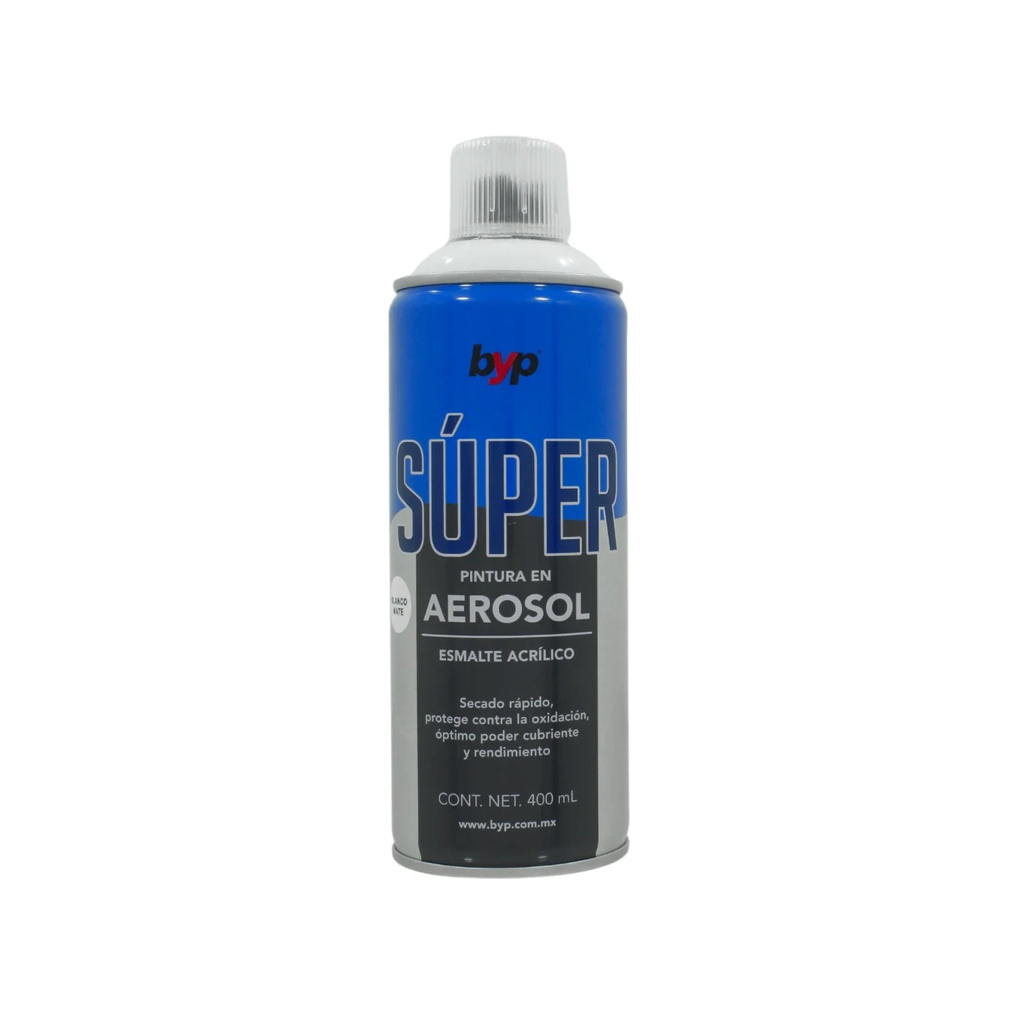 Pintura en aerosol blanco mate acrílico 400 ml Byp Súper ABMS00