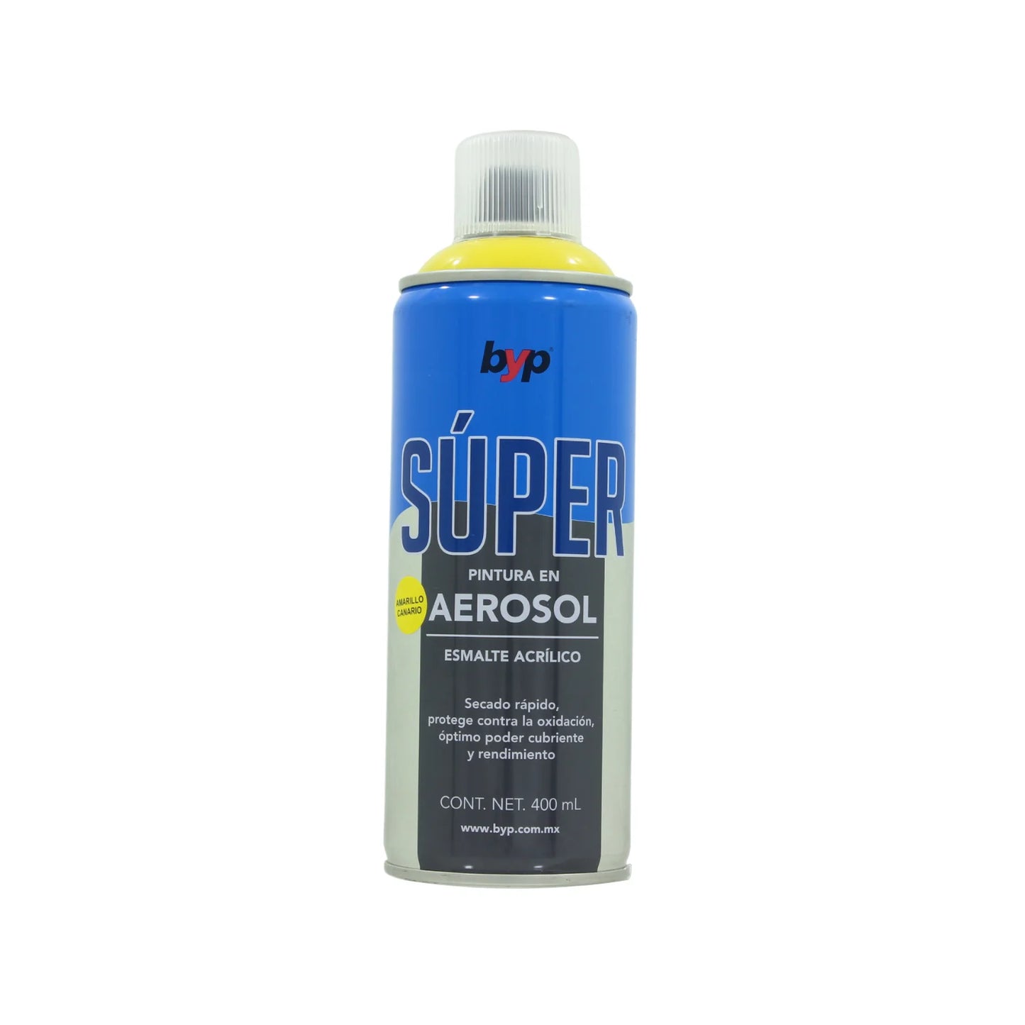 Pintura en aerosol amarillo canario acrílico 400 ml Byp Súper ACAS00