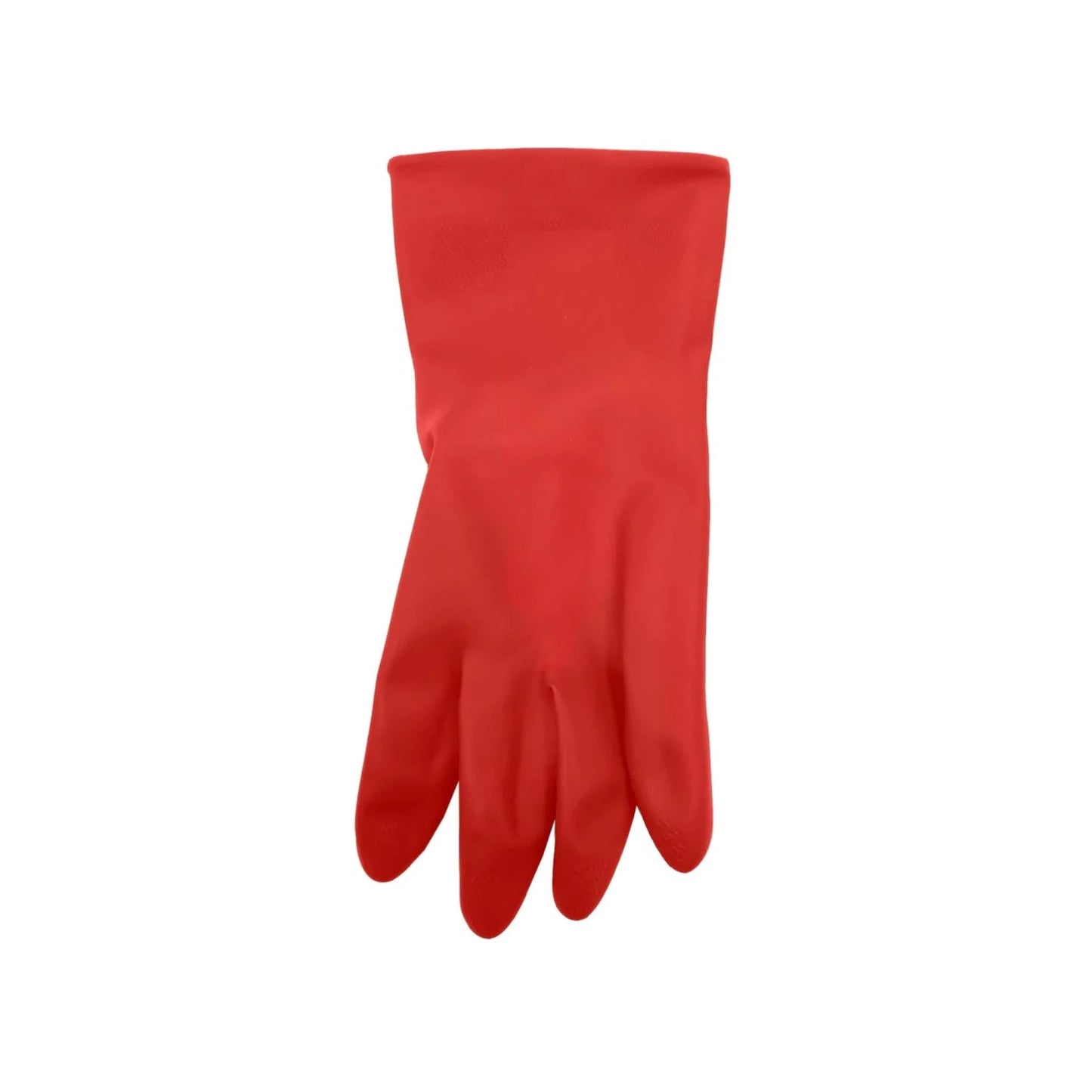 Guante de hule rojo talla 8 para limpieza y protección, ideal para tareas domésticas o industriales.