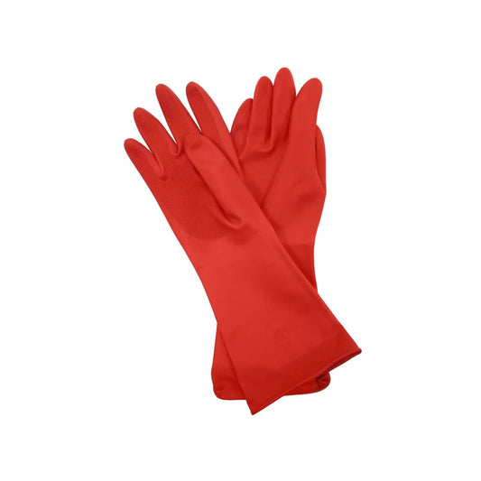 Guantes de hule rojos multiusos con agarre texturizado, ideales para limpieza y protección
