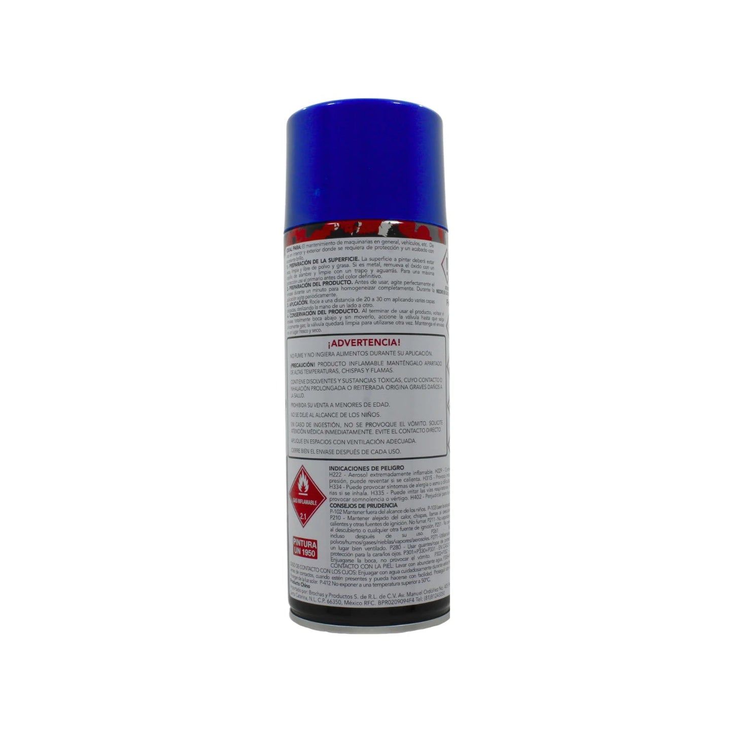 Pintura en aerosol azul para maquinaria, ideal para metal y equipos, acabado duradero.