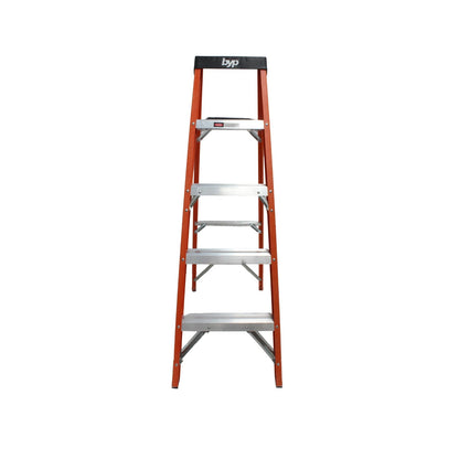 Escalera de tijera BYP de fibra de vidrio naranja con 4 peldaños de aluminio para trabajos de altura seguros