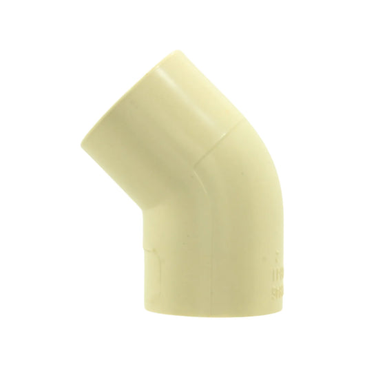 Codo de CPVC de 45 grados para tubería de 1/2 pulgada, color crema, ideal para sistemas de agua caliente