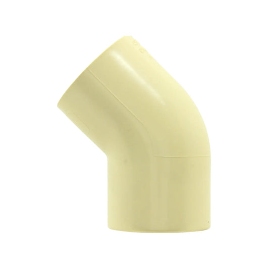 Codo de CPVC 3/4" (19mm) a 45 grados, color beige para sistemas de tuberías y plomería.