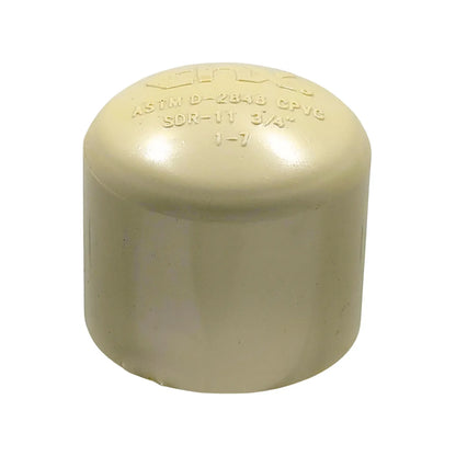 Tapón terminal CPVC beige 3/4" para tubería, estándar ASTM D-2846 SDR-11, para sellado seguro.
