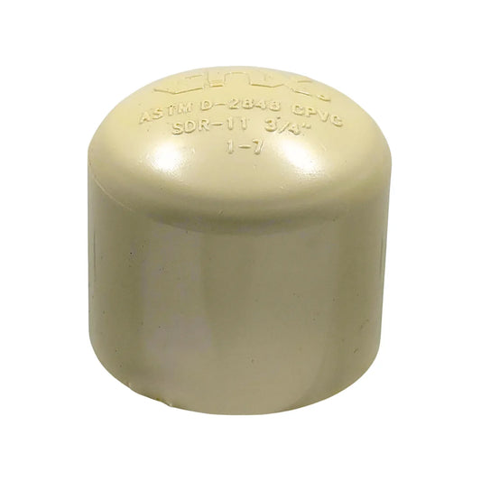 Tapón terminal CPVC beige 3/4" para tubería, estándar ASTM D-2846 SDR-11, para sellado seguro.