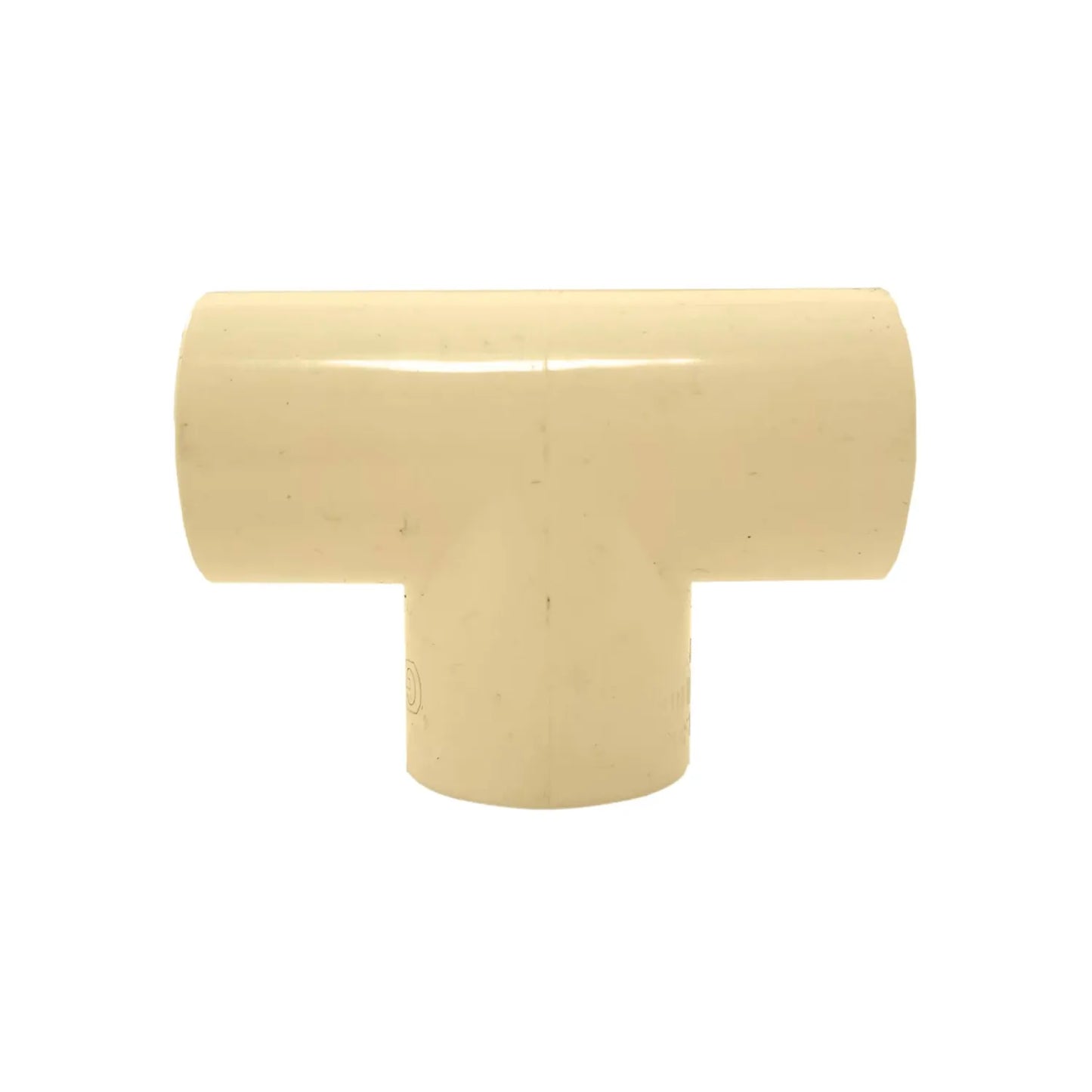 Conexión Tee CPVC de 3/4" (19mm) color beige para unir tuberías de agua caliente y fría en plomería