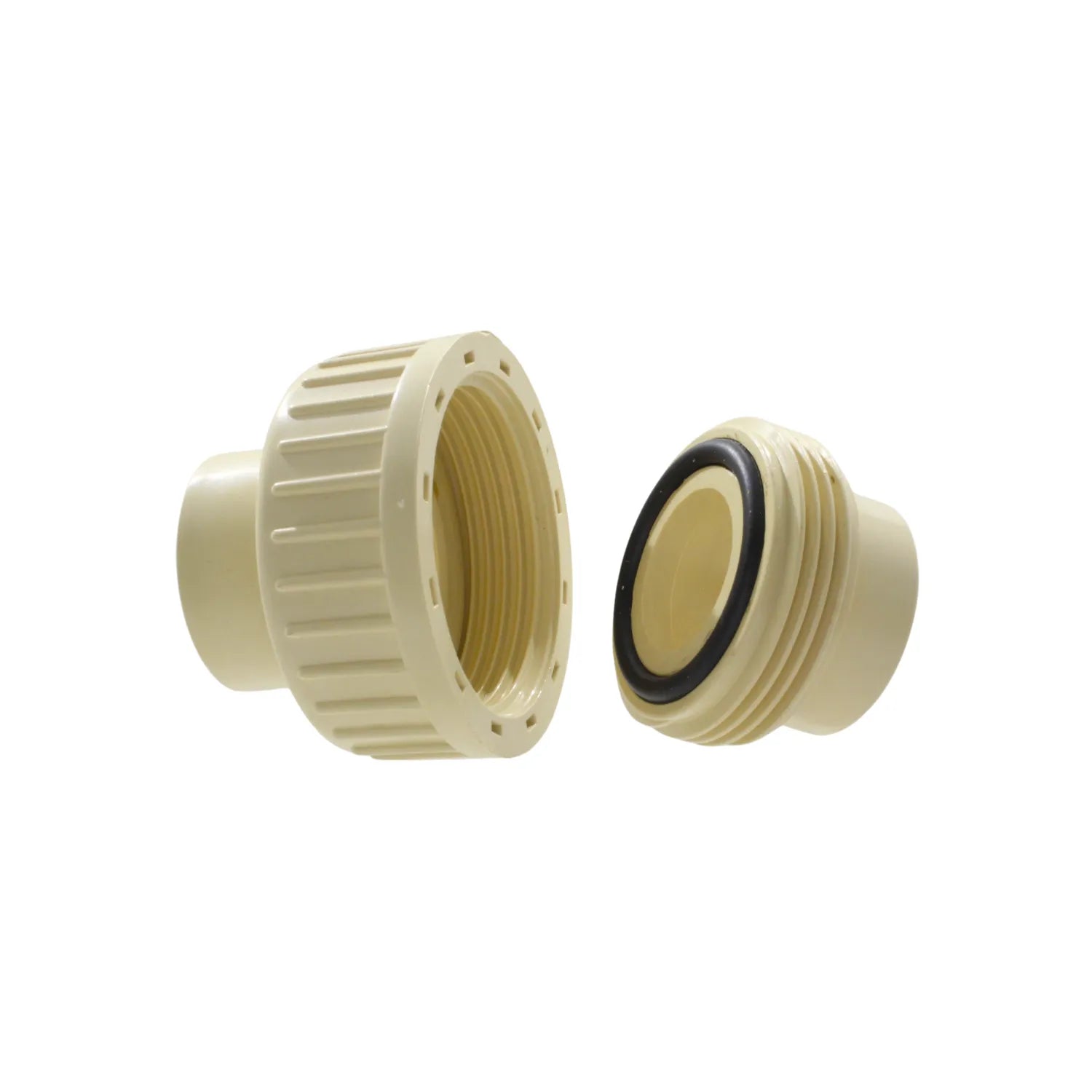 Tuerca unión CPVC beige de 1 pulgada (25 mm) para tuberías, con rosca y sello O-ring