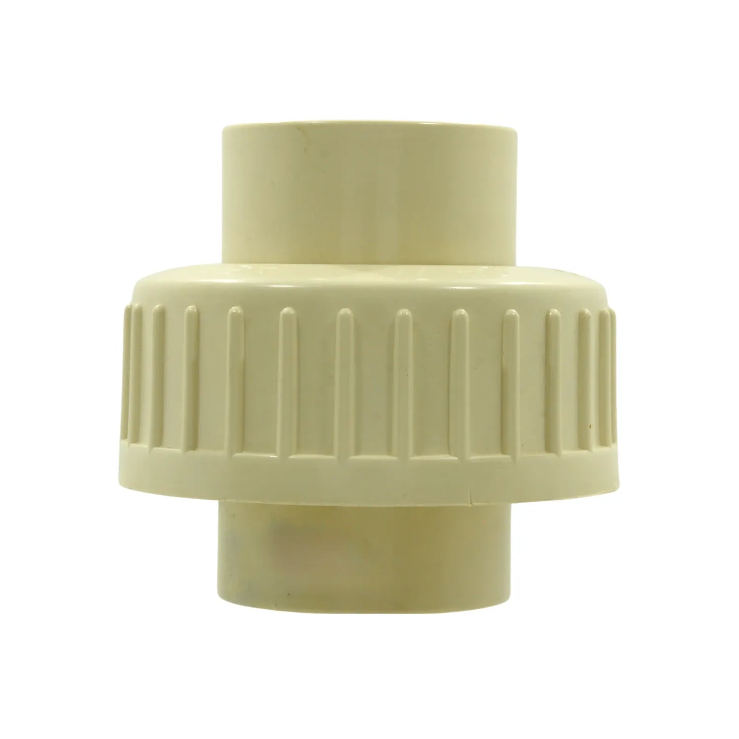 Tuerca unión CPVC beige 1 pulgada (25mm) con agarre estriado para conexiones de plomería