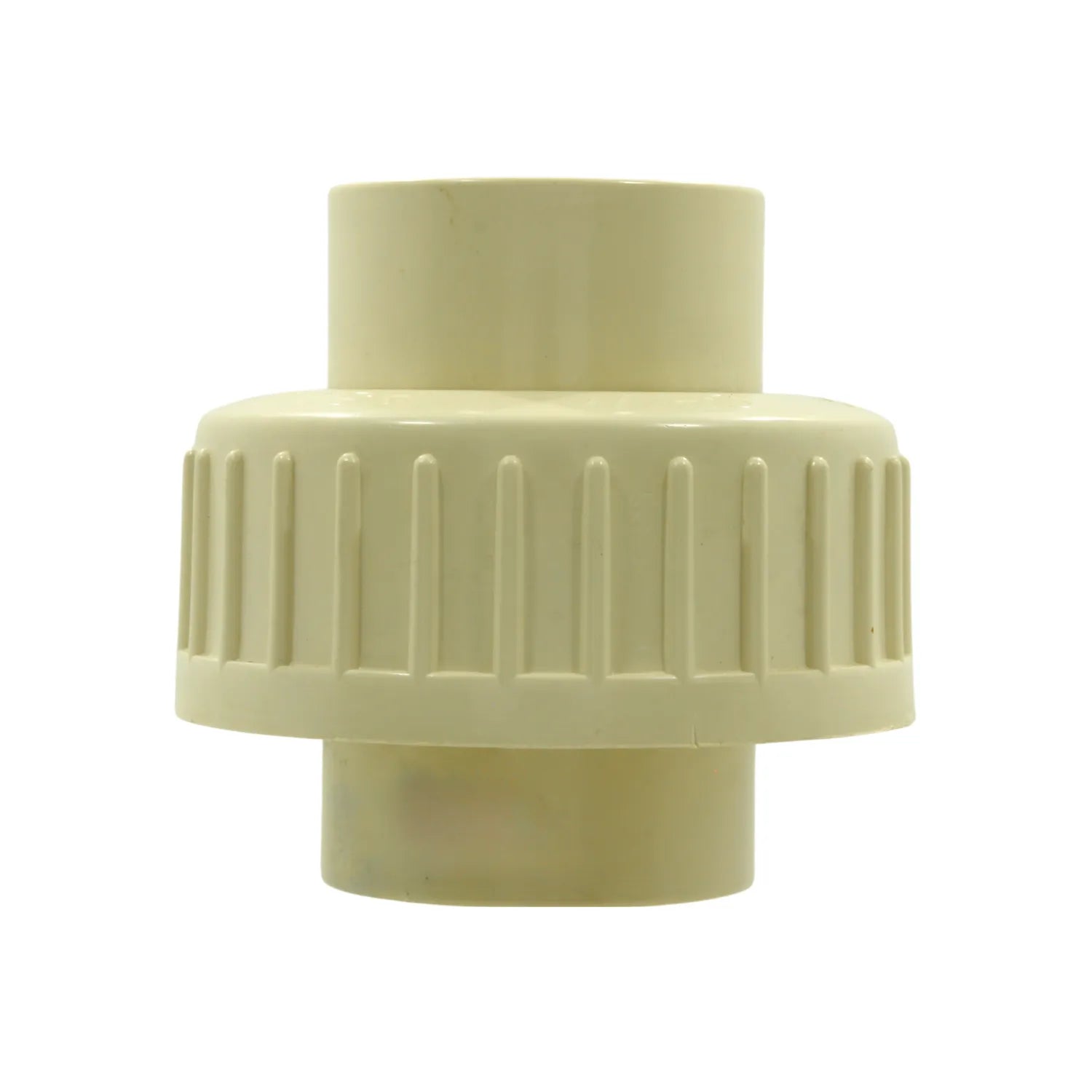 Tuerca unión CPVC beige 1 pulgada (25mm) con agarre estriado para conexiones de plomería