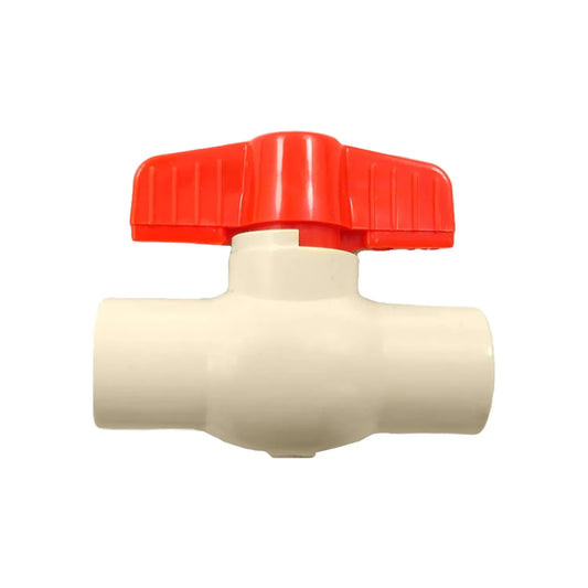 Válvula esfera CPVC 1 pulgada (25 mm) cuerpo beige, manija roja tipo mariposa para plomería