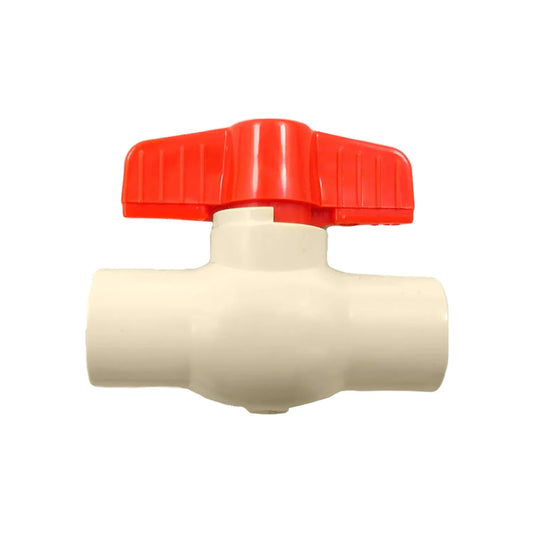 Válvula de esfera CPVC 3/4" (19mm) beige con manija roja para sistemas de plomería y agua