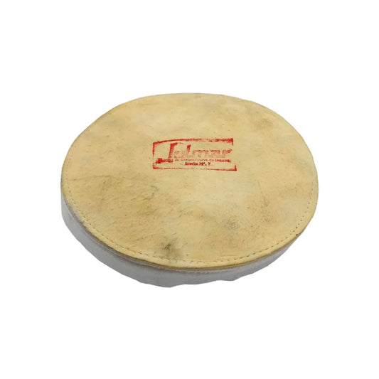 Parche de cuero natural para bombo Jalmar color beige, diámetro circular con costura perimetral reforzada