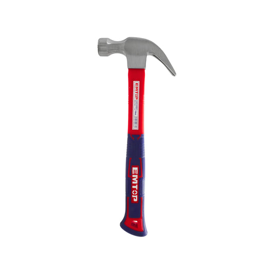 Martillo de uña EMTOP 16oz con cabeza de acero y mango ergonómico bicolor rojo y azul para carpintería