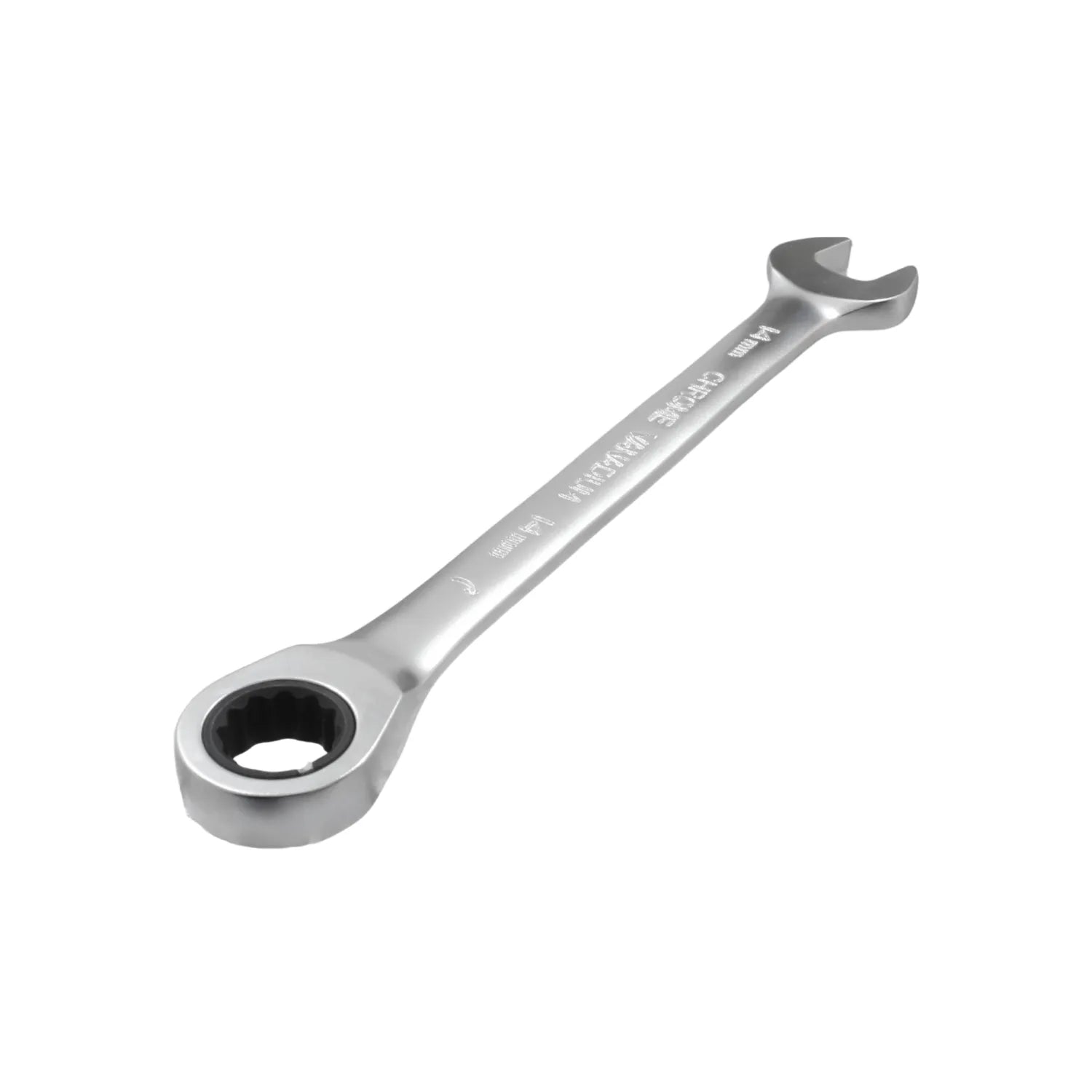 Llave combinada de carraca y boca fija 14mm, cromo vanadio, acabado cromado, herramienta manual